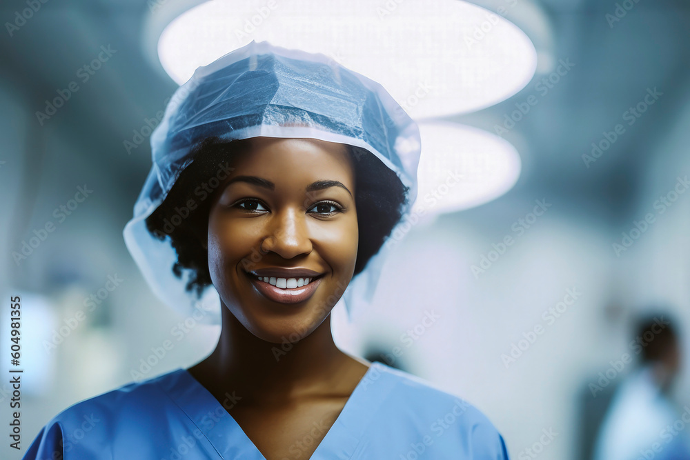 Generative AI illustration of beautiful young black female surgeons in a hospital operating room Generative AI illustration of beautiful young black female surgeons in a hospital operating room