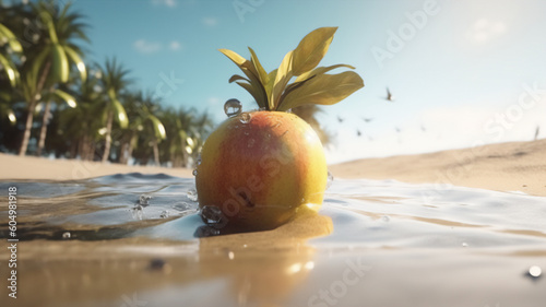 Apple in the tropics, seaside escape. Generative AI