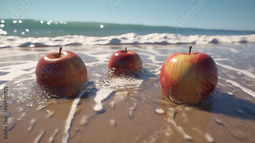 Beachy image showcases a delightful apple. Generative AI