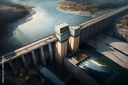 Aerial View of a Large Dam. AI photo