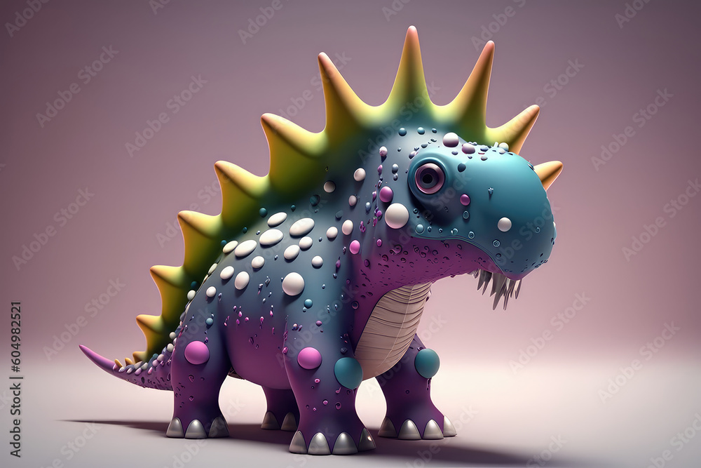 Tyrannosaurus. Purple T. rex dinosaur cartoon character. Funny animal 3d illustration (ai generated)