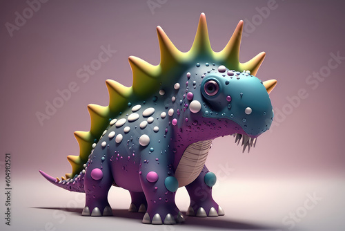 Tyrannosaurus. Purple T. rex dinosaur cartoon character. Funny animal 3d illustration  ai generated 