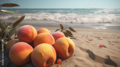 Illustration: Peach in a beach oasis. Generative AI