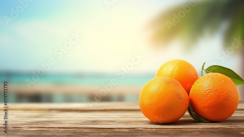 Fresh and healthy organic orange fruit. Juicy and refreshing slice with vibrant colours. Wooden background with copy space and Advertise the natural and vitamin-rich product with a group.