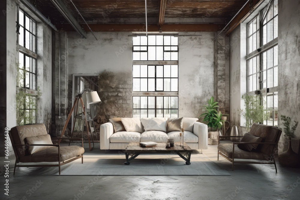 Interior of modern loft style living room , AI Generated Generative AI