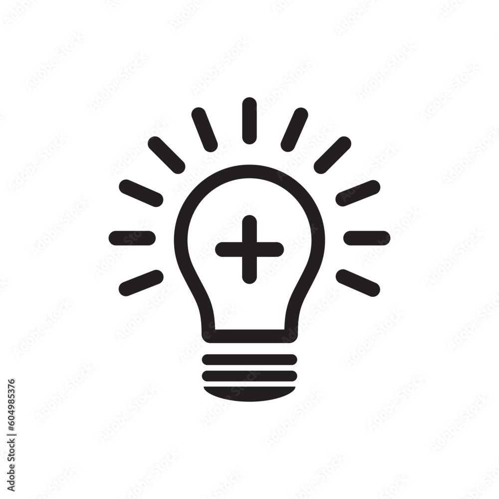Medical Bulb vector icon. Create idea icon. Add icon. Plus symbol. Light bulb icon. Lamp illustration. Positive thinking concept. Medical Bulb vector icon. Create idea icon. Add icon. Plus symbol. Light bulb icon. Lamp illustration. Positive thinking concept.