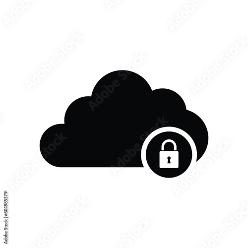 Secure Cloud Technology. Cloud and padlock. Protected cloud computing service concept. Vector illustration of protected computer server. Information safety