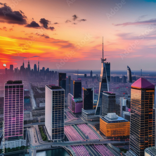city skyline at sunset