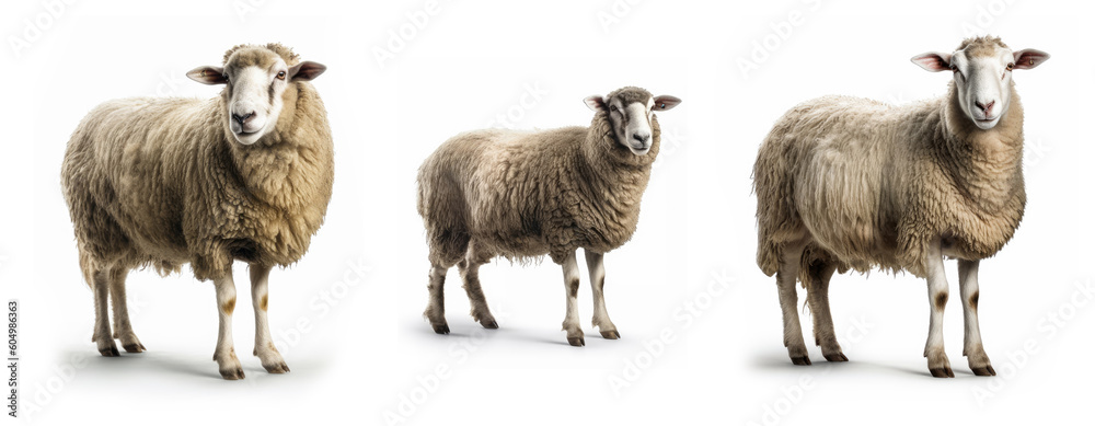 Fototapeta premium Sheep animal collection isolated on white background, Generative AI