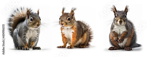 Squirrel rodents collection isolated on white background  Generative AI