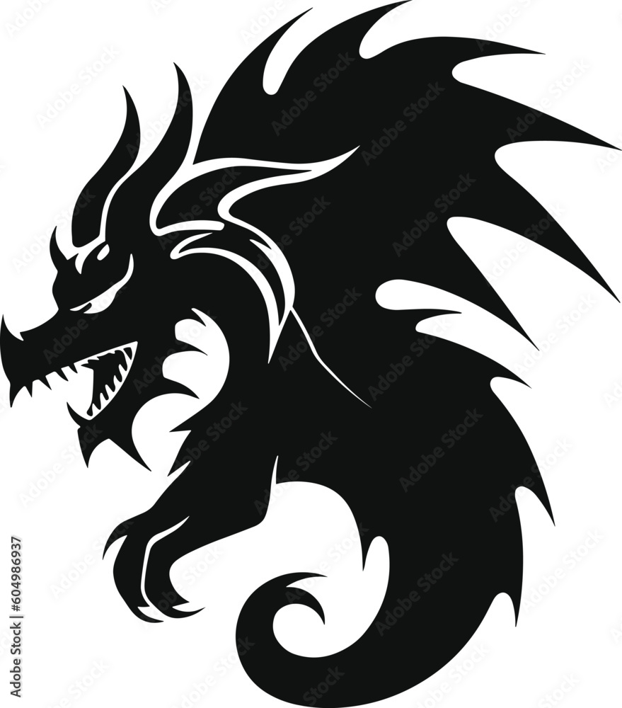 Obraz premium black dragon tattoo. dragon logo. dragon tribal. vector illustration.