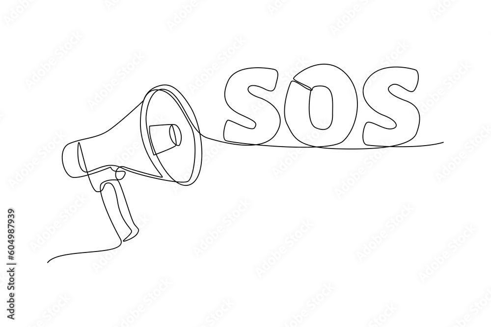 Continuous one-line drawing emergency SOS announcement. Emergency SOS concept. Single line drawing design graphic vector illustration