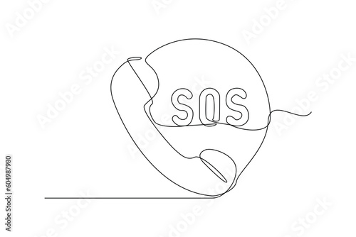Continuous one-line drawing telephone and emergency SOS. Emergency SOS concept. Single line drawing design graphic vector illustration