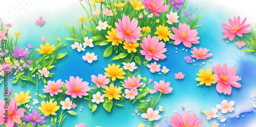 Spring flowers watercolor paint. AI generated illustration