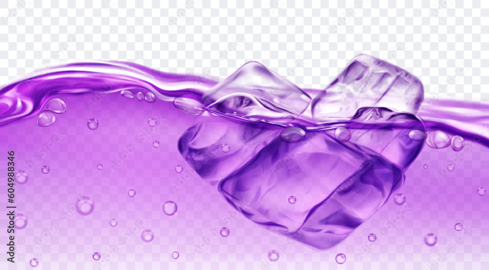 Translucent purple ice cubes floating in water with air bubbles, isolated on transparent background. Transparency only in vector format Translucent purple ice cubes floating in water with air bubbles, isolated on transparent background. Transparency only in vector format