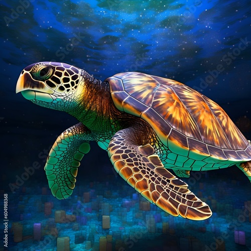 "Ocean Wanderer: The Graceful Swim of a Turtle"Ai