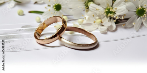 wedding rings on wedding invitation.Generative AI