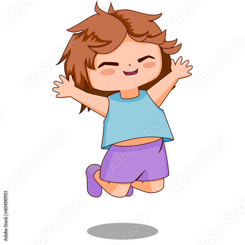 Cute kawaii jumping child in colorful clothes design element for world children s day  school