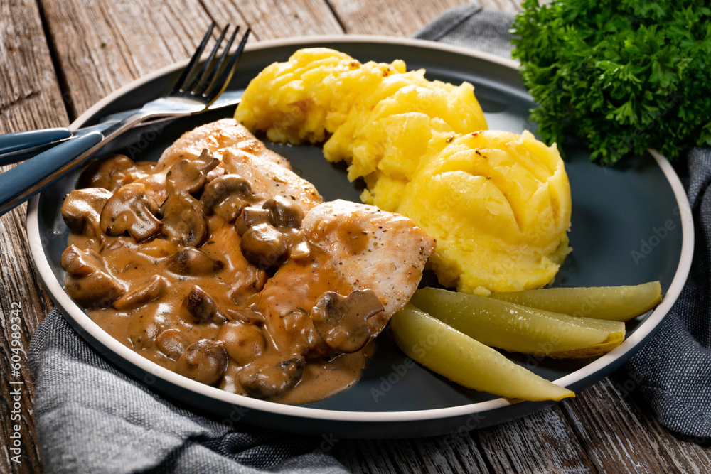 Grilled chicken breast with mushroom sauce. Grilled chicken breast with mushroom sauce.