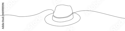Hat line drawn continuous icon. Black gentleman hat vector icon. One line drawn hat icon. Linear design of a gentleman's hat.