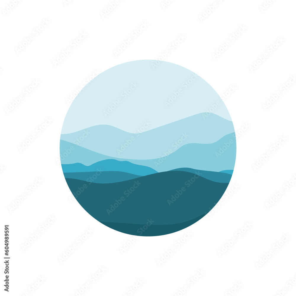 Blue mountains landscape in circle form. Minimal Design Misty or smoky blue mountains. Template for symbol, logo, sign or icon. Vector illustration Blue mountains landscape in circle form. Minimal Design Misty or smoky blue mountains. Template for symbol, logo, sign or icon. Vector illustration