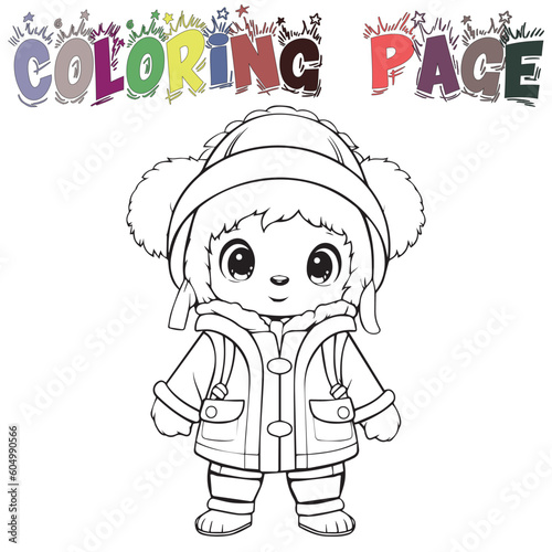 Cute Bear In Eskimo Uniform For Coloring Book Or Coloring Page For Kids Vector Clipart Illustration