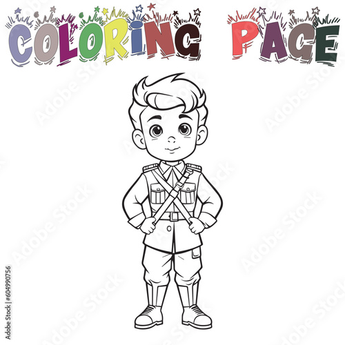 Kid Wear Sergeant Uniform For Coloring Book Or Coloring Page For Kids Vector Clipart Illustration