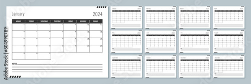 2024 calendar template. Corporate and business planner diary. The week starts on Monday. Set of 12 months 2024 pages.