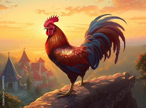 Wallpaper Mural Early morning of new day concept: Silhouette rooster on blurred beautiful sunris