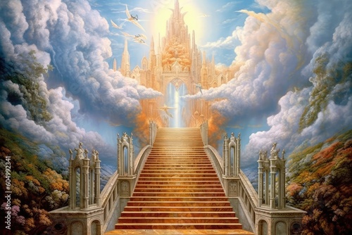 The Christian symbol - stairway to heaven, gates, and God. (Generative AI)