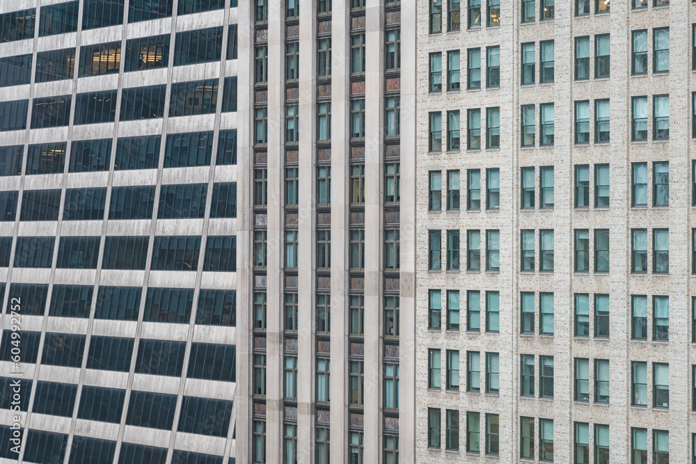 Close-up of skyscraper facades around Bryant park in New York