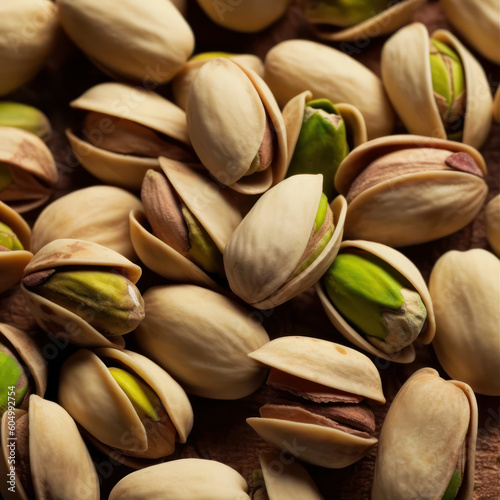Food background. pistachios close-up. Generative AI