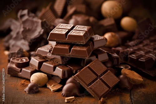 Variety chocolate, World Chocolate Day, International Chocolate Day. Generative Ai