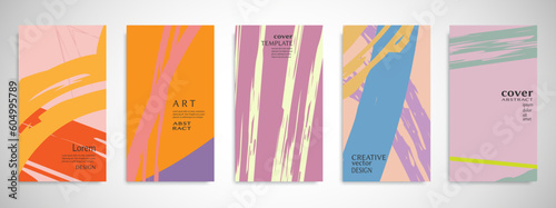 Abstract art backgrounds set. Minimal trendy paint brush strokes pattern with copy space for text design for Invitation, Party card,Social Highlight Covers and stories page. Vector illustration