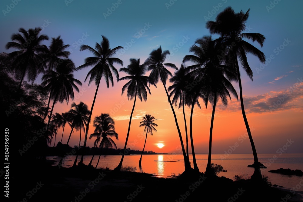 Silhouette of palm trees near shoreline