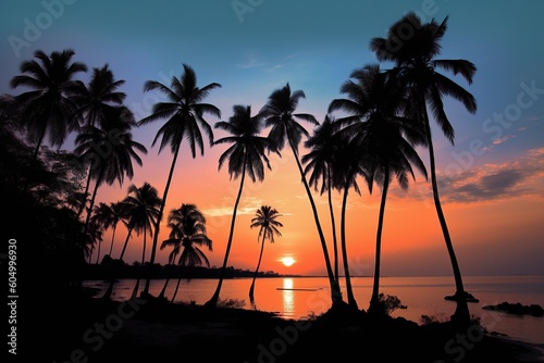 Silhouette of palm trees near shoreline © id512