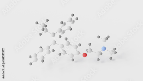 tamoxifen molecule 3d, molecular structure, ball and stick model, structural chemical formula nolvadex