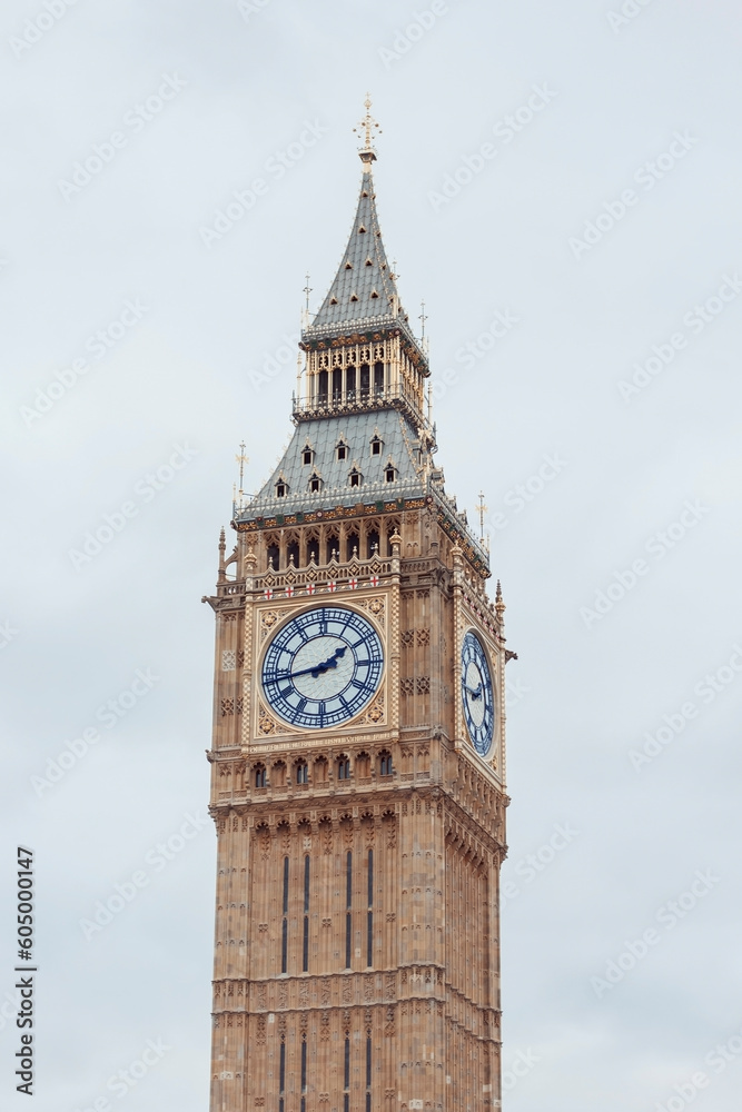 Big Ben Clock Tower and House of Parliament, London, England, UK, cloudy sky