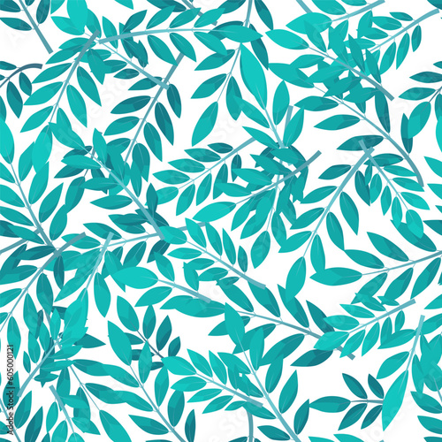 Blue seamless pattern leafs on while background.