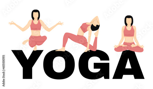 International yoga day. Group of Woman practicing yoga. Vector illustration EPS10