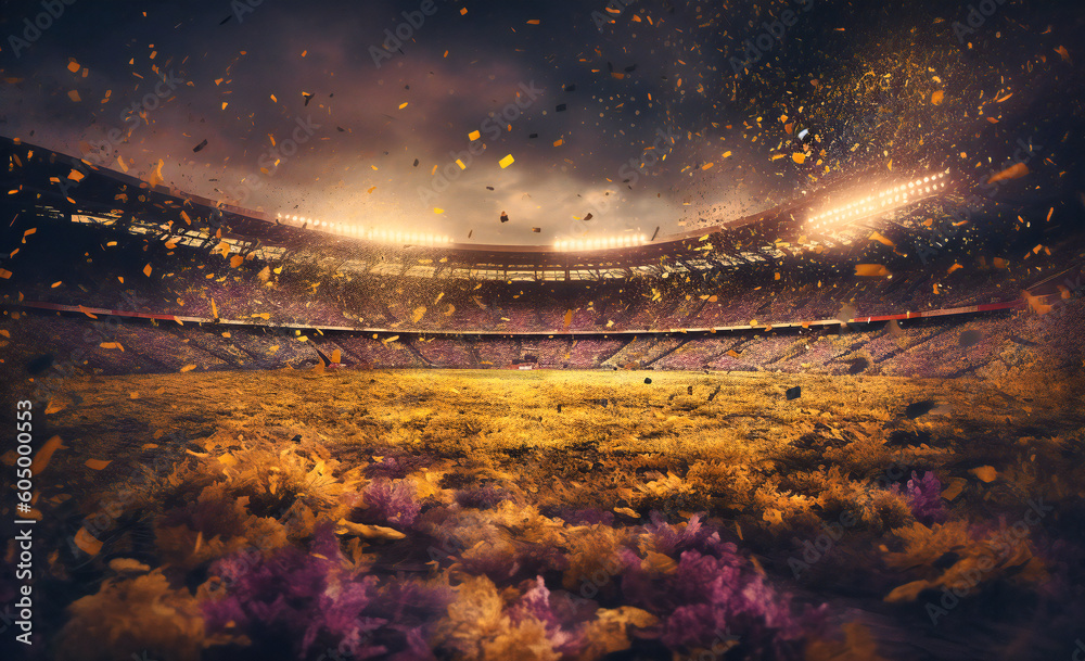 a stadium with confettis flying outside a stadium with confettis flying outside