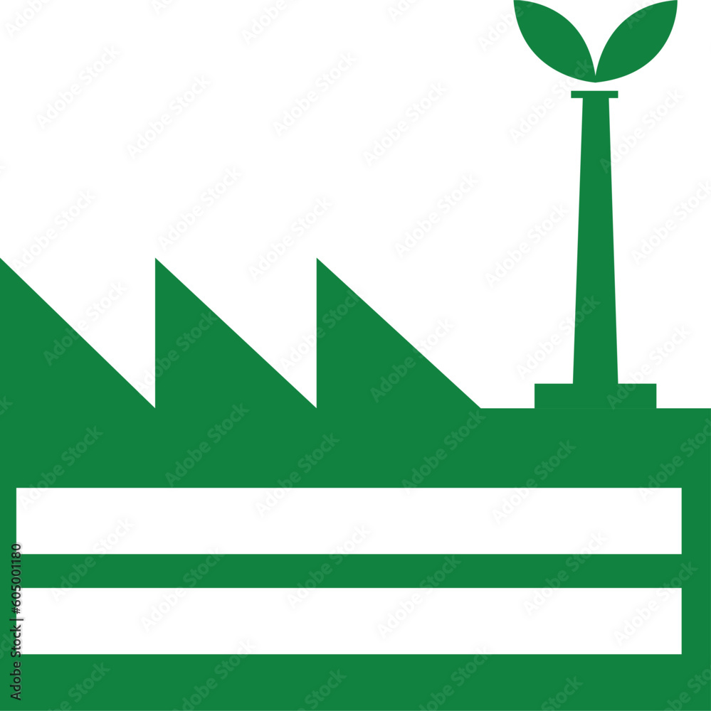 Green eco-friendly factory with sprout isolated icon Green eco-friendly factory with sprout isolated icon