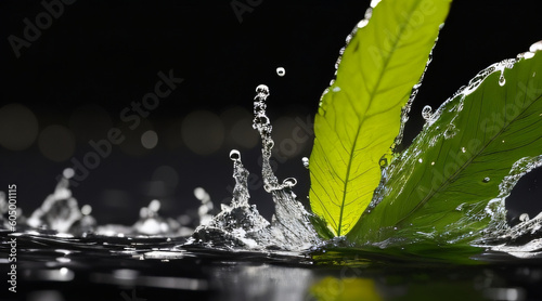 Leafe at splash water Created with generative AI tools