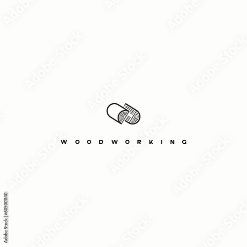 
illustration consisting of a picture of a piece of wood and the inscription "woodworking" in the form of a symbol or logo