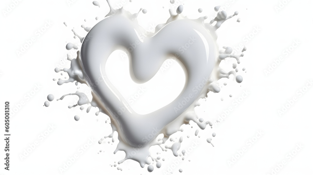 White heart shape milk splash, romantic food symbol for Valentines day, generated