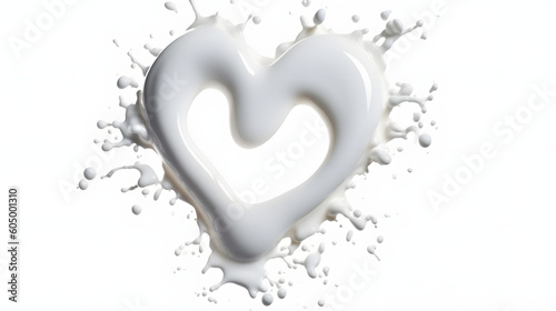 White heart shape milk splash, romantic food symbol for Valentines day, generated