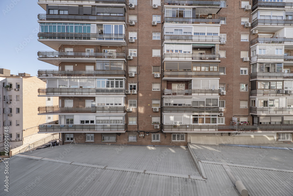 Interior facade of urban residential buildings with a courtyard Interior facade of urban residential buildings with a courtyard