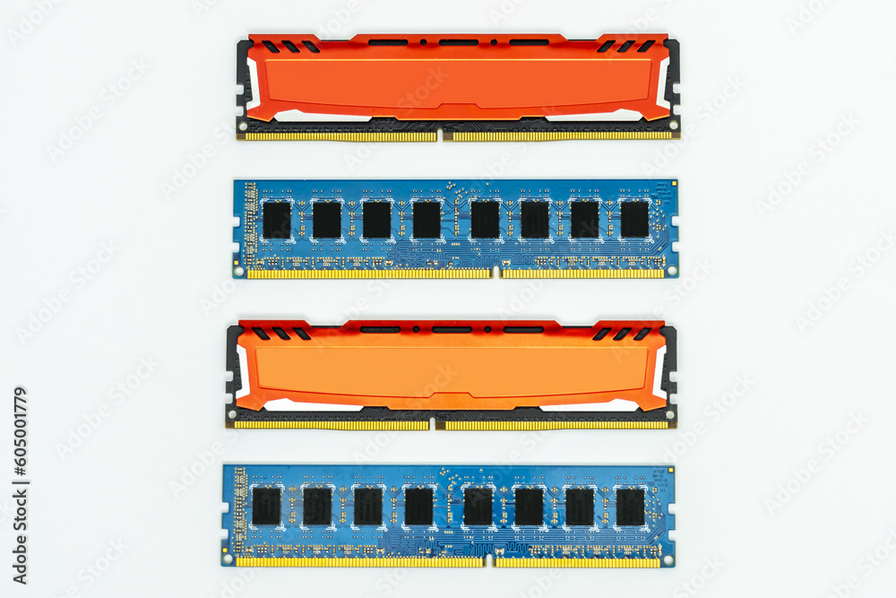 Various ddr3 and ddr4 ram memory modules of various colors