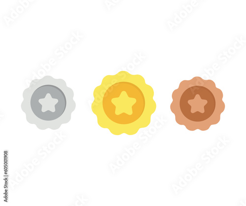 Medal, Gold medal icon logo design. Award badge. First place. Achievement or award grant. Symbol of victory. Reward badge vector design and illustration.

