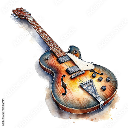 Electric Guitar Musical Instrument Clipart - Detailed Watercolor Motif - PNG Transparent - Generative AI